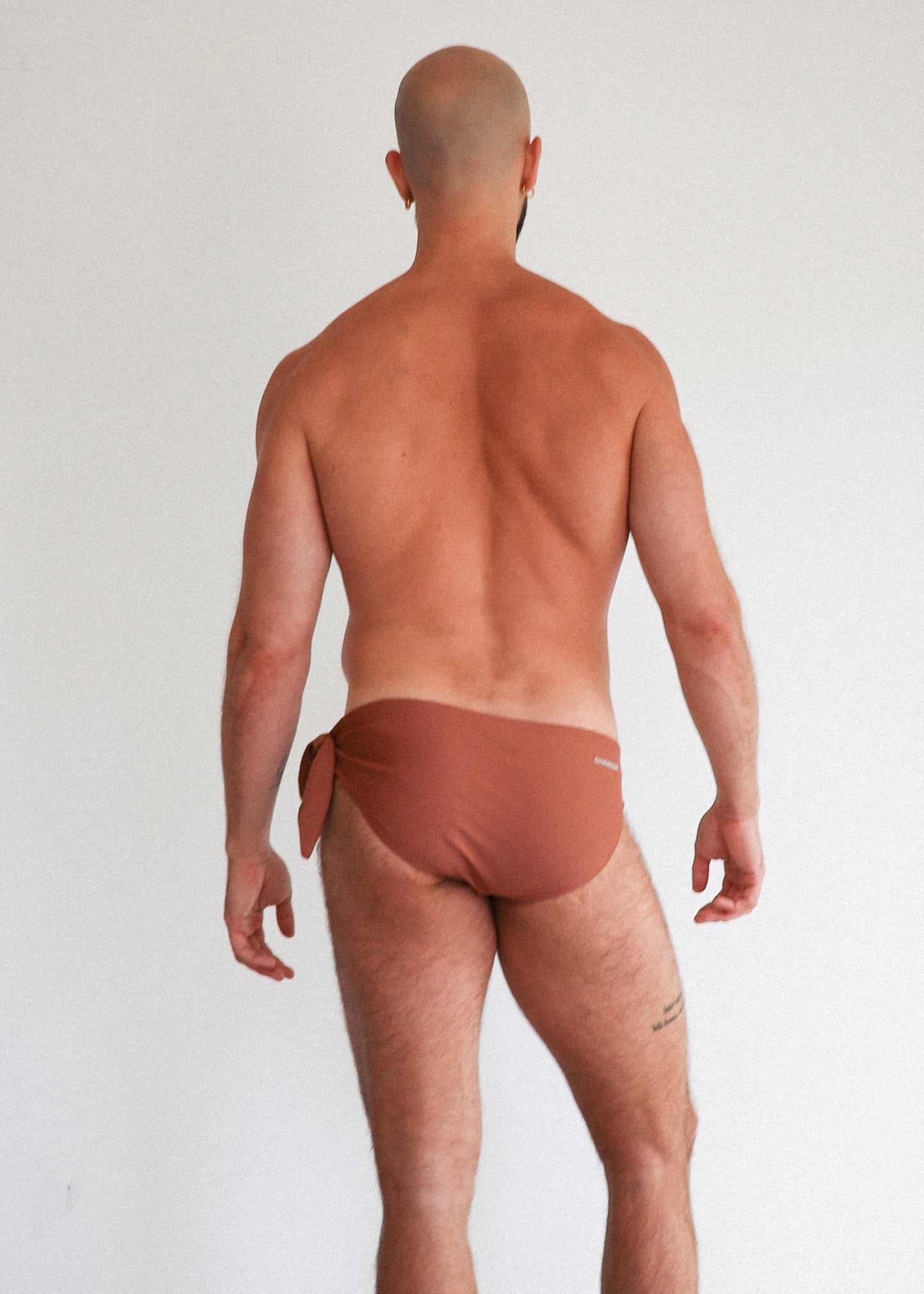 THE TIE SIDE SWIM BRIEF DARK TERRACOTTA
